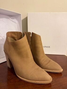 Vince Tan Leather Pointed Ankle Booties